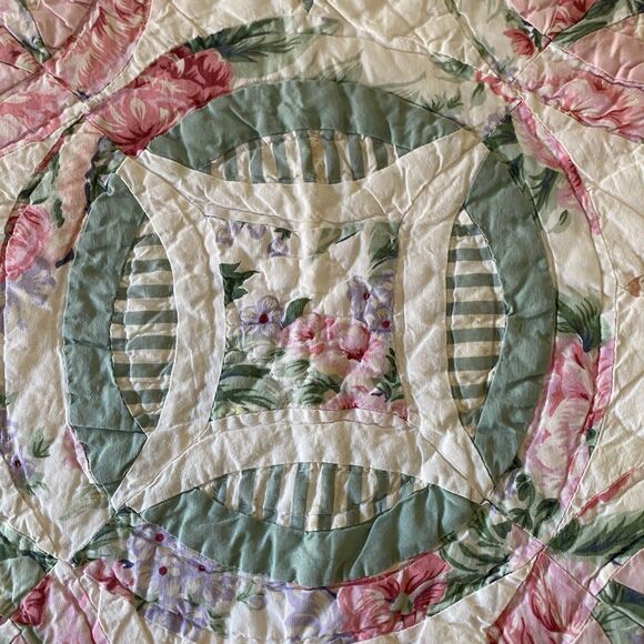 Vintage Arch Qults Partchwork Quilt 88x82” Cotton Pink Green Cottagecore Country - Picture 4 of 11